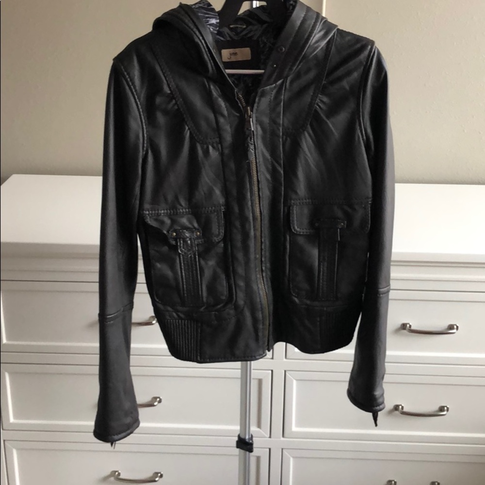 June Dark brown leather zip up jacket hoodie
